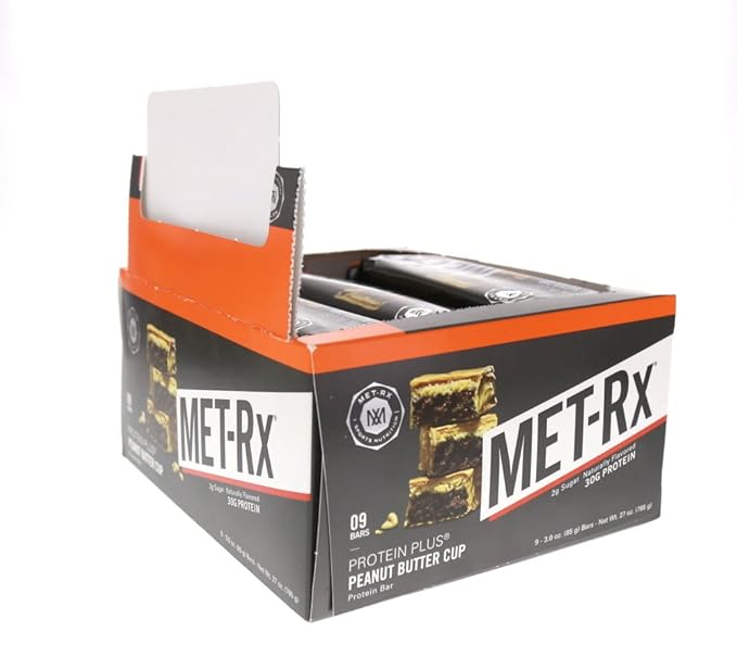 MET-Rx Protein Plus Bar, Great as Healthy Meal Replacement, Snack, and Help Support Energy, Gluten Free, Peanut Butter Cup, With Vitamin A, Vitamin C, and Zinc to Support Immune Health, 85 g,9 Count