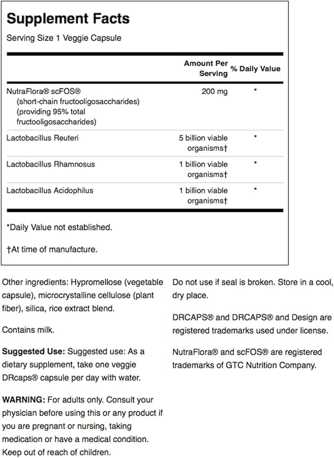 Swanson L. Reuteri Probiotic Plus w/L. Rhamnosus L. Acidophilus & FOS Prebiotic Digestive Support - Promotes Gut Health w/ 7 Billion CFU per Capsule - (30 Veggie Capsules)