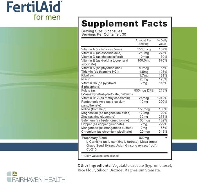 FertilAid for Men and MotilityBoost Combo, Prenatal Vitamins and Male Fertility Supplement to Support Count and Motility with L-Carnitine, CoQ10, Zinc and More, 150 Capsules, 1 Month Supply