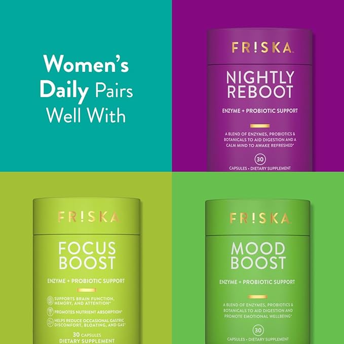 FRISKA Women’s Daily Digestive Enzyme and Probiotics Supplement, Advanced Natural Support for Female Digestive Health, Fights Bloating, Eases Digestion, Supports Nutrient Absorption, 90 Capsules