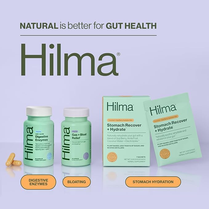 Hilma Digestive Enzymes for Women – Bloating Relief with Turmeric, Dandelion Root & Gluten Digestive Enzymes – Natural Gluten & Dairy Relief Pills – 60 Vegan Capsules