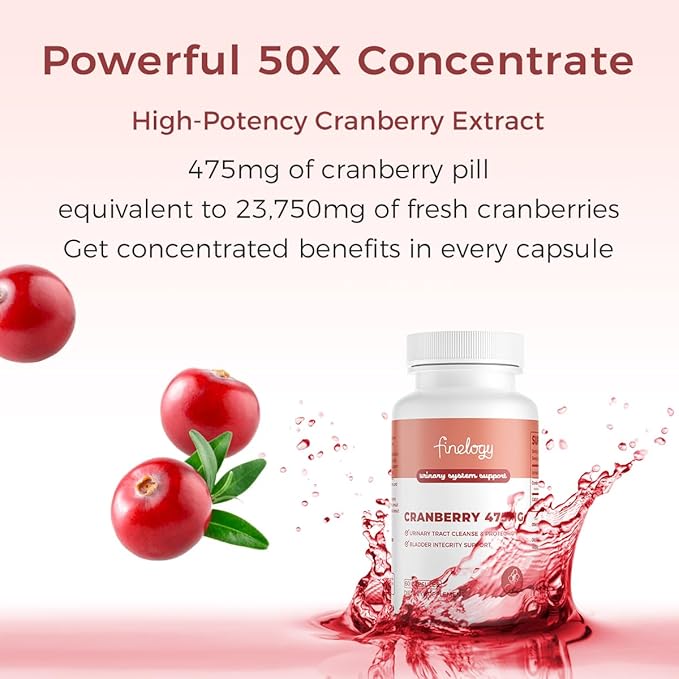 Cranberry Pills 475mg | 60 Vegan Capsules for Urinary Tract Health & Bladder Support, Concentrated Cranberry Powder, Non-GMO, Sugar-Free Cranberry Supplement, 2-Month Supply