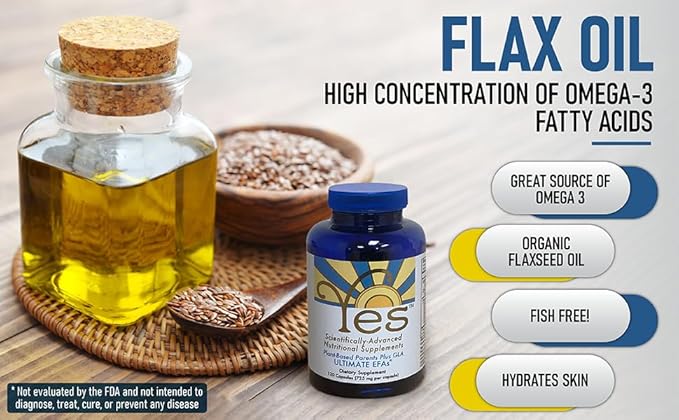 Omega 3 6 Parent EFA Fish Oil Alternative, Organic Plant Based, Vegetarian, Burpless, No Fishy Aftertaste (120 Soft Gels) by YES Your Essential Supplements. Made in USA.