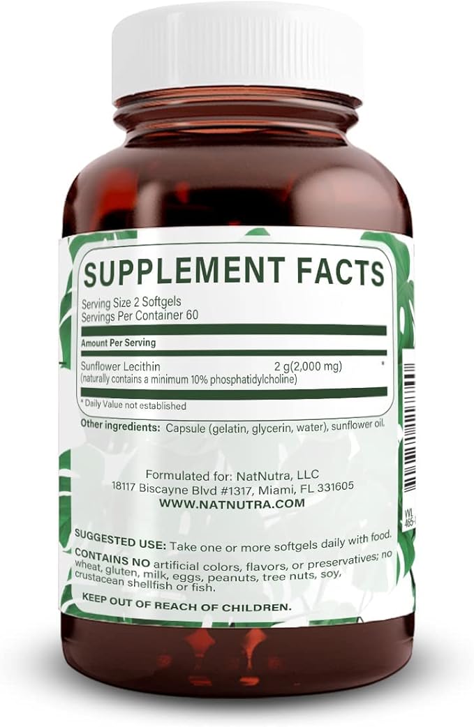 Natural Nutra Sunflower Lecithin 2000 mg Supplement – Soy Free, Non-GMO, Gluten-Free 120 Softgels (3 Pack) | Liver Function Support, Brain Health Booster, Memory & Focus Enhancement