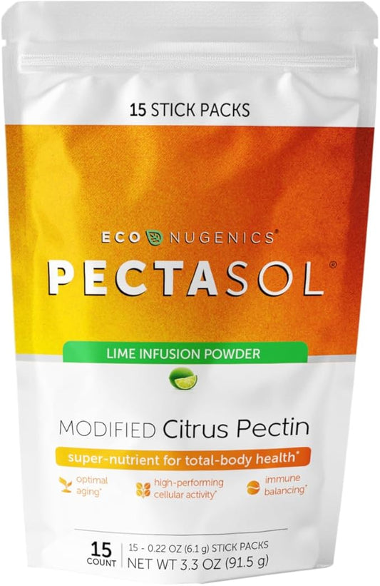 EcoNugenics PectaSol Modified Citrus Pectin – 15 5g Lime Stick Packs – Total-Body Health Supplement to Support Heart,Immune System, Inflammation Response & Aging + Maintain Healthy Galectin-3 Levels