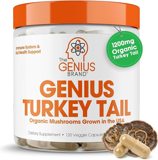 Genius Turkey Tail Supplement Capsules – Organic, Comprehensive Digestive and Gut Health Support – 120 Capsules