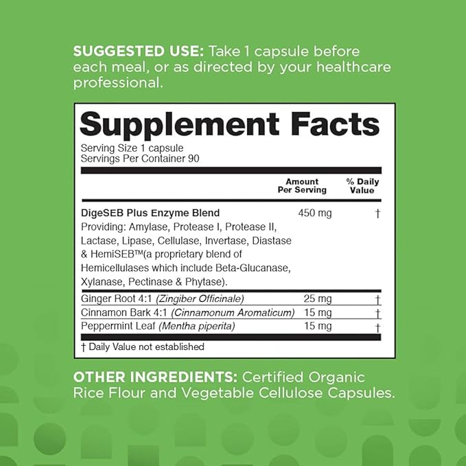 Nbpure Vegan Digestive Enzyme Complex – Daily Bloating, Gas, & Food Digestive Support for Women & Men – 12 Enzymes & 3 Herbs – Lactase, Protease, Lipase, Ginger, Cinnamon, Peppermint + More