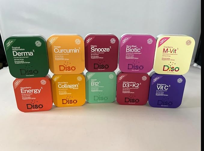 DISO - Vitamin B12 - Dissolvable Oral Strips, for Tiredness and Fatigue, Orange Mint Flavor, Vegan, Sugar Free, Maximum Absorption, Gluten Free, Individually Wrapped, 30 Count