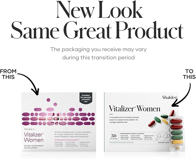 Shaklee -Vitalizer Women - Advanced Nutrition - Prenatal/Postnatal Multivitamin with Omega-3, Probiotics, and More - Supports Heart, Joint, Immune, Bone, Digestive, and Energy - 30 Vita-Strips®