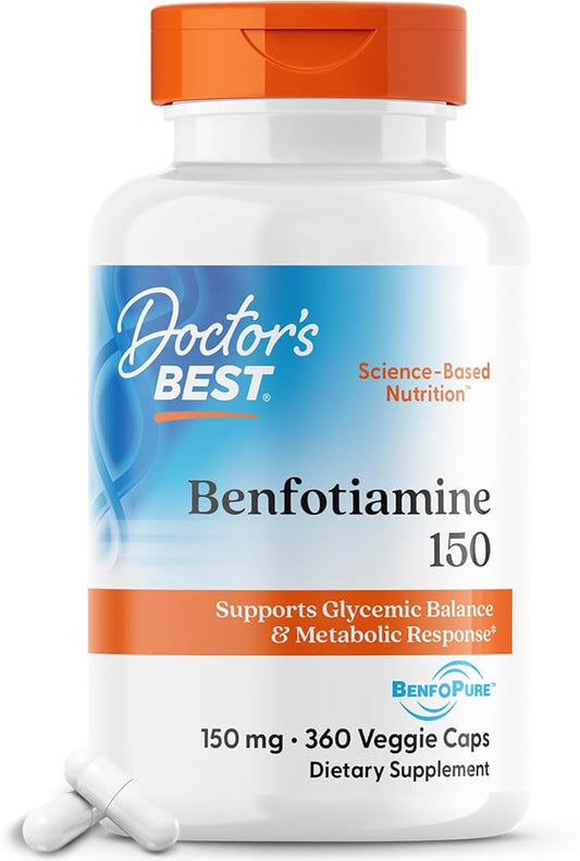 Doctor's Best Benfotiamine 150 with BenfoPure, Helps Maintain Glucose Metabolism, Non-GMO, Vegan, Gluten Free, Soy Free, 150 mg, 360 Veggie Caps