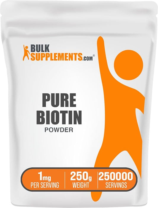 BulkSupplements.com Pure Biotin Powder - as Vitamin B7, Biotin Supplement, Biotin Vitamins for Hair, Skin and Nails - Gluten Free, 1mg per Serving, 250g (8.8 oz) (Pack of 1)