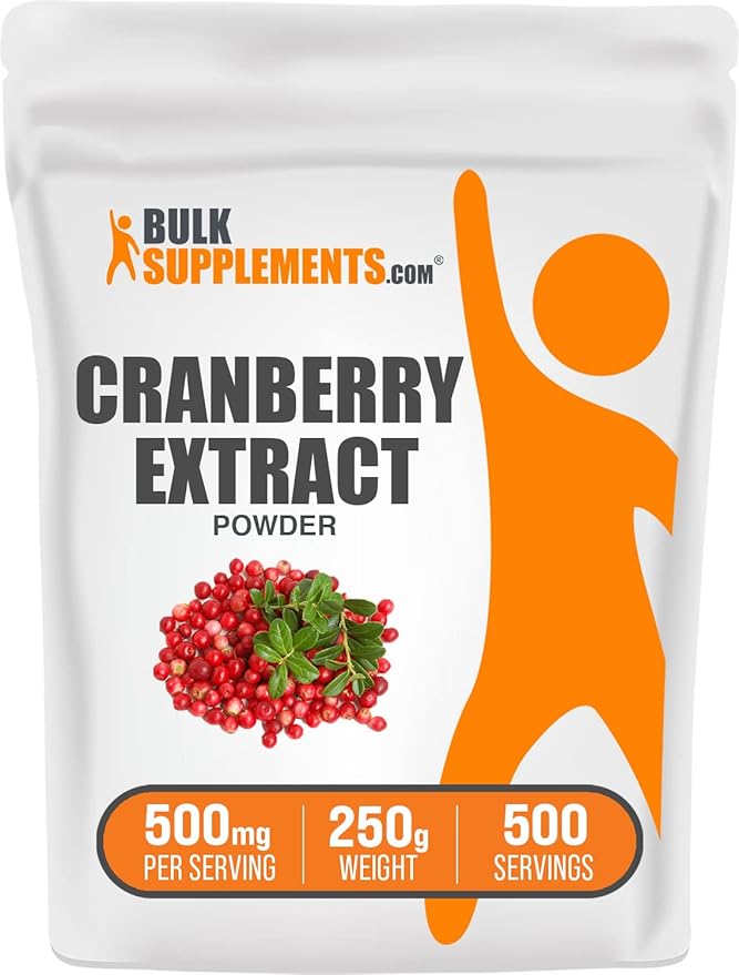 BulkSupplements.com Cranberry Extract Powder - Cranberry Supplements for Women & Men, Cranberry Extract 500mg - Vegan & Gluten Free, 500mg per Serving, 250g (8.8 oz) (Pack of 1)