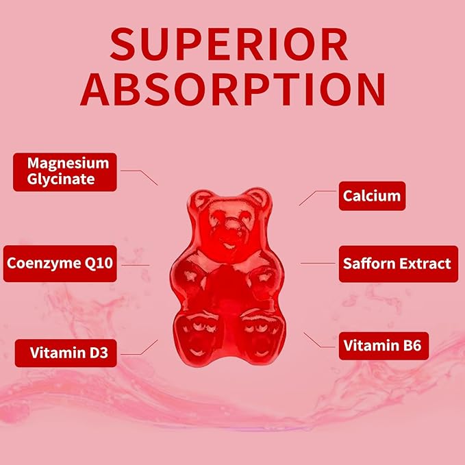 Magnesium Glycinate Gummies 500mg, Chewable Magnesium Supplement with Vitamin D3, B6, CoQ10, for Relaxation, Sleep & Mood Support, Calm Magnesium Gummies - 60 Raspberry Gummies