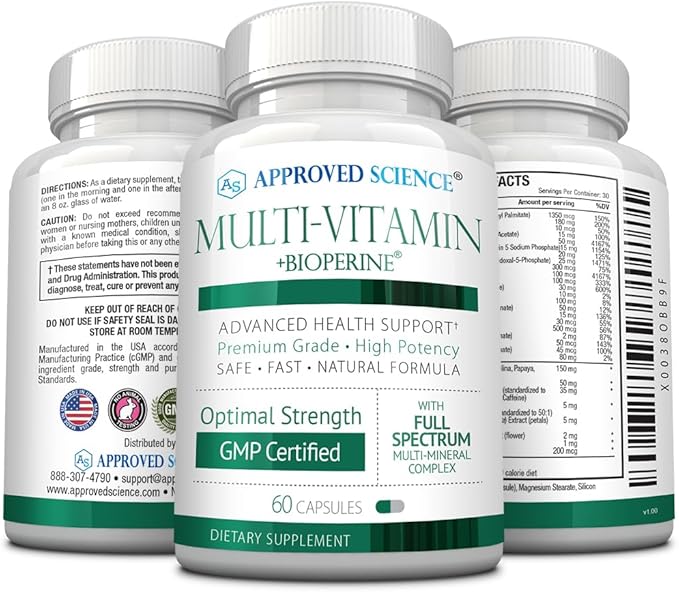 Approved Science Multi-Vitamin - with Full-Spectrum B-Vitamins, Green Tea, Lutein, Lycopene, Zeaxanthin, BioPerine - 60 Capsules - 6 Month Supply