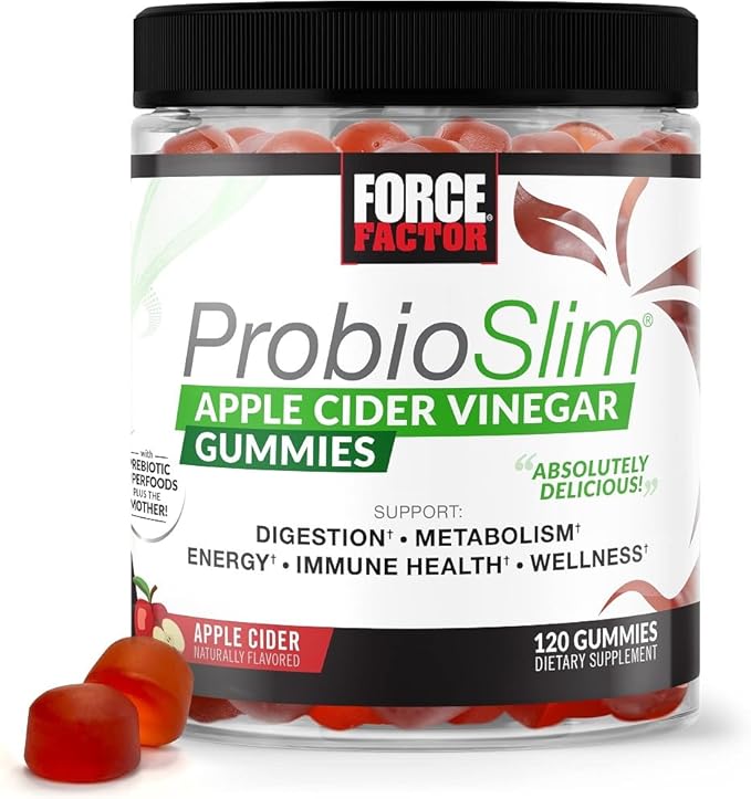 Force Factor ProbioSlim Apple Cider Vinegar Gummies with Organic , LactoSpore Probiotics and Prebiotics to Support Digestion, Metabolism, and Immune Health, 120 Count (Pack of 1)