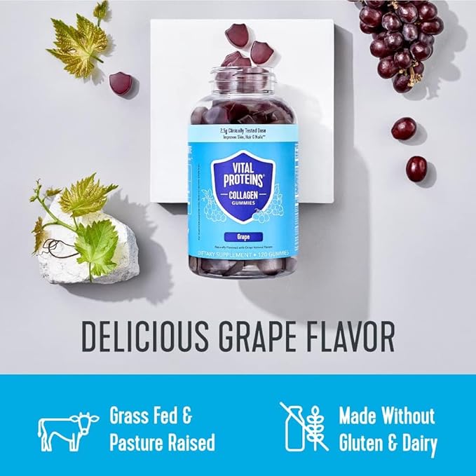 Vital Proteins Collagen Gummies, 2.5g of Clinically-Tested Collagen for Hair, Skin, Nails & Wrinkles, 120 ct, 30-Day Supply, Grape Flavor