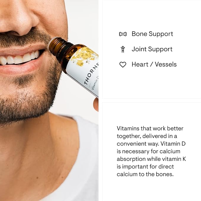 THORNE Vitamin D + K2 Liquid with a metered Dispenser - Vitamins D3 and K2 to Support Healthy Bones and Muscles* - 1 Fl Oz (30 ml) - 600 Servings