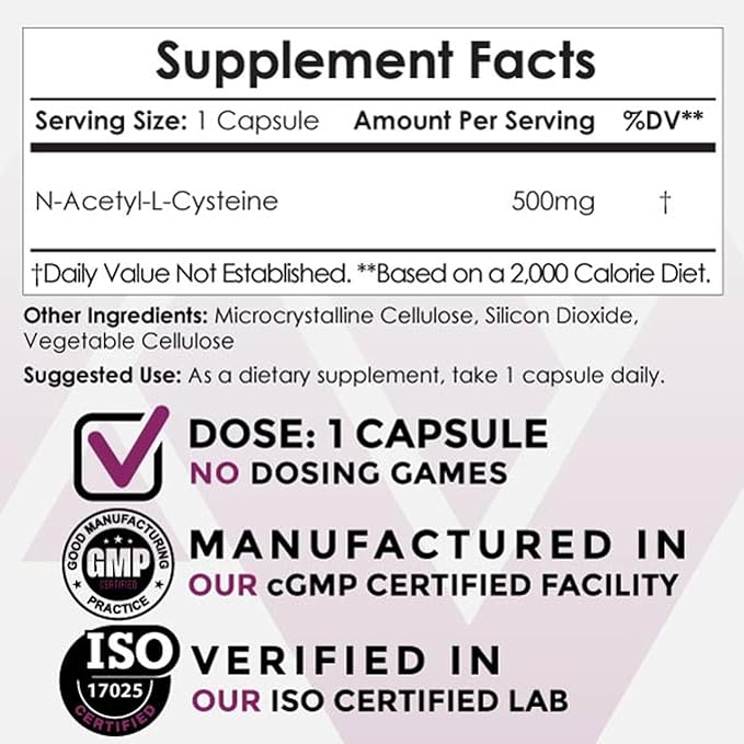 Nootropics Depot N-Acetyl L-Cysteine Capsules | 500mg | NAC | 180 Count | Supports Healthy Liver Function | Cellular Health | Glutathione Levels | Healthy Oxidation Levels