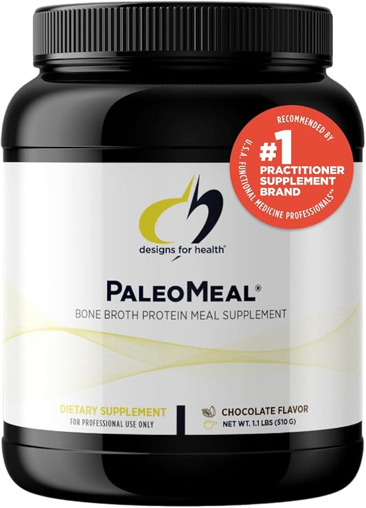 Designs for Health Pure PaleoMeal - Bone Broth Protein Powder with 17g Protein, Meal Replacement Shake Dietary Supplement with Active Folate + Chelated Minerals, Chocolate (15 Servings / 510g)