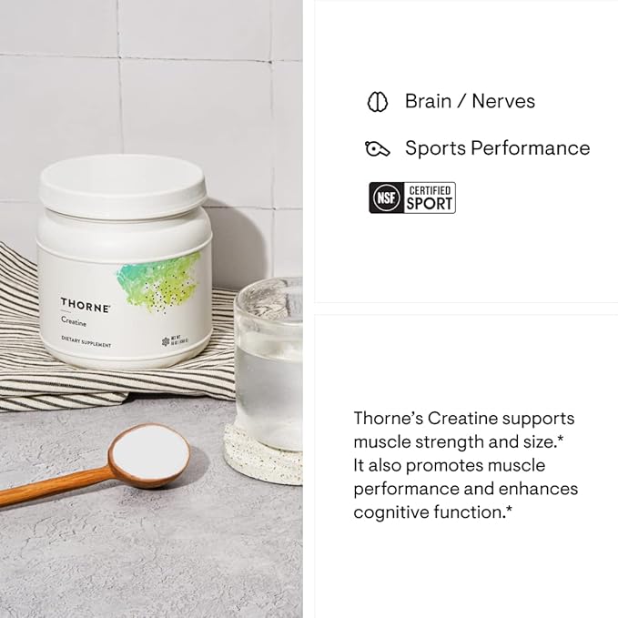 THORNE Creatine - Creatine Monohydrate, Amino Acid Powder - Support Muscles, Cellular Energy and Cognitive Function - Gluten-Free, Keto - NSF Certified for Sport - 16 Oz - 90 Servings