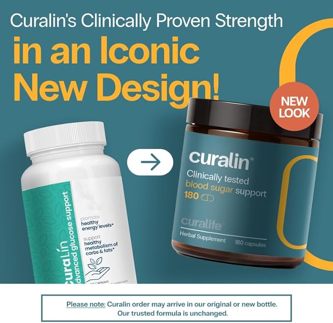 CuraLin - Supports Blood Sugar, Effective, and 100% Natural Supplement - 180 Capsules - 30 Day Supply - (New Packaging)