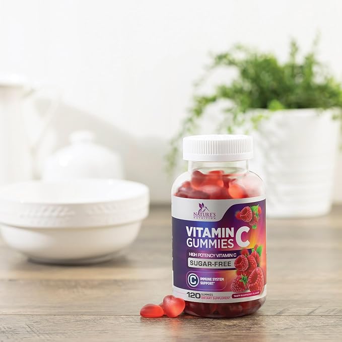 Zero Sugar Vitamin C Gummies - Immune Support & Antioxidant Vitamin Dietary Supplement - Vegan, Non-GMO, Dairy & Gluten Free C Vitamin Gummy - Raspberry Flavor for Kids & Adults - 120 Count Gummies