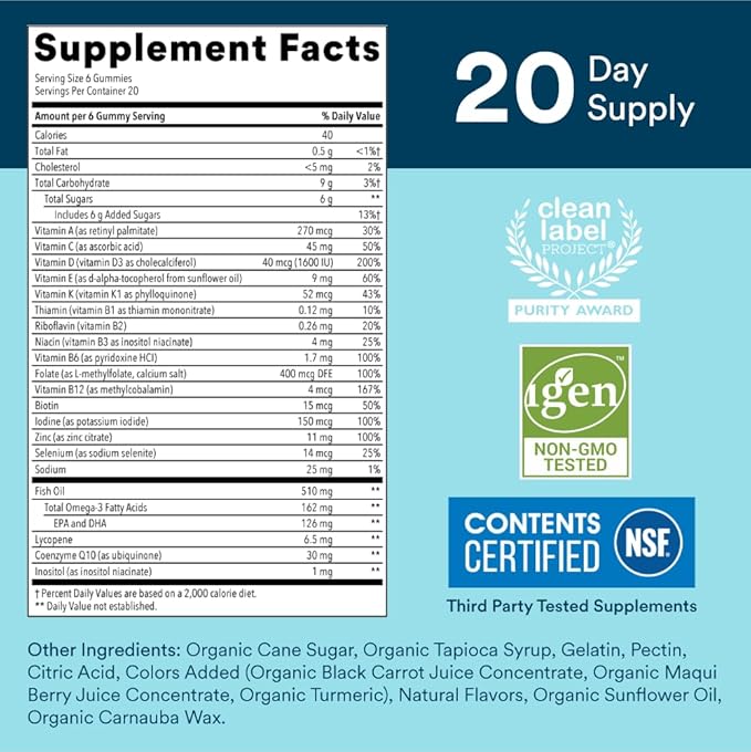SmartyPants Multivitamin for Men, Gummies: Omega 3 Fish Oil (EPA/DHA), Methylfolate, Vitamin D3, C, Vitamin B12, B6, Vitamin A, K & Zinc for Immune Support, 120 Gummies (20 Day Supply)