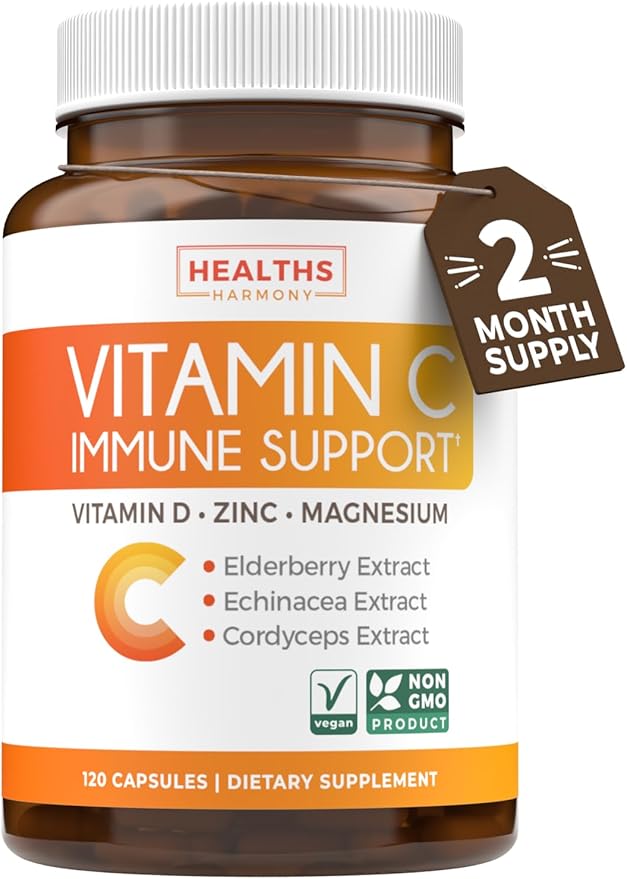 Vitamin C Immune Support Supplement - Immunity Boost Blend with Elderberry Vitamin C and Zinc for Daily & Seasonal Support - Immunity Supplement with Magnesium Zinc Vitamin C and D (2 Months Supply)