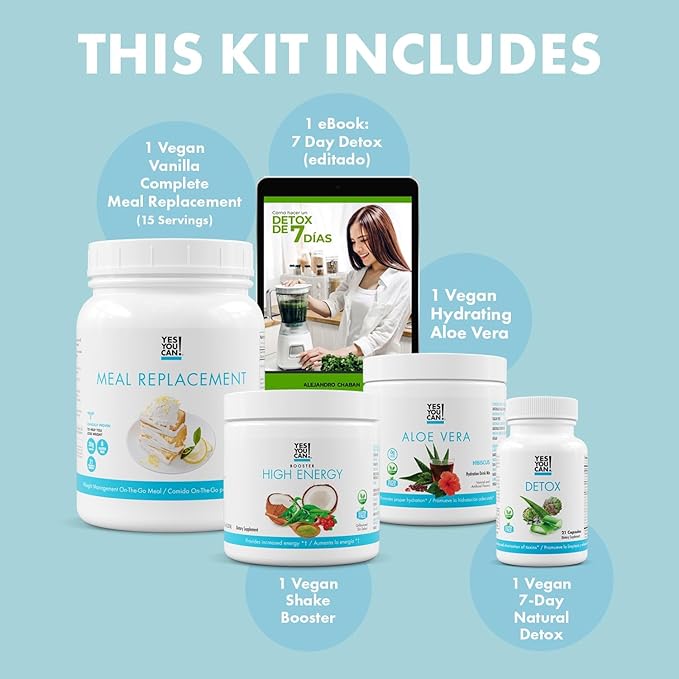 Yes You Can! Detox Plus Kit (Meal Replacement Cookies and Cream, Aloe Vera Pineapple) - Complete Meal Replacement Powder, High Energy Shake Booster, Aloe Vera Detox Supplement, Health Transformation