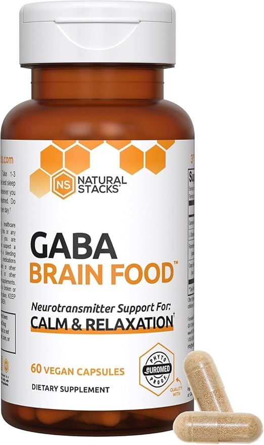 NATURAL STACKS GABA Supplement - L-Citrulline & Grape Seed Extract - Deep Relaxation and Calm - Night Time Aid - Promotes Healthy Production of GABA (Gamma-Aminobutyric Acid) - 120 Capsules
