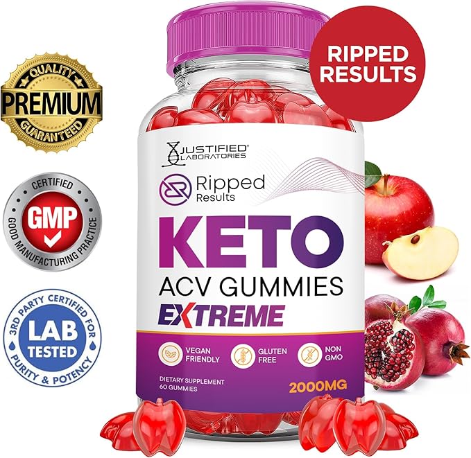 (5 Pack) Ripped Results Keto ACV Gummies Extreme 2000MG Ripped Results Keto Gummies Apple Cider Vinegar Formulated with Pomegranate Beet Juice Powder B12 Vegan Non GMO 300 Gummys
