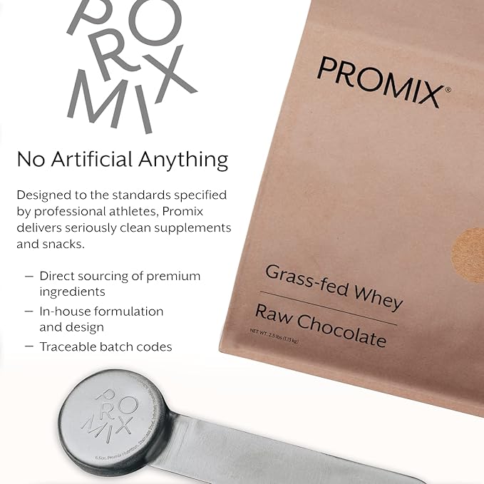 Promix Whey Protein Powder, Raw Chocolate - 5lb Bulk - Grass-Fed & 100% All Natural - ­Post Workout Fitness & Nutrition Shakes, Smoothies, Baking & Cooking Recipes - Gluten-Free & Keto-Friendly