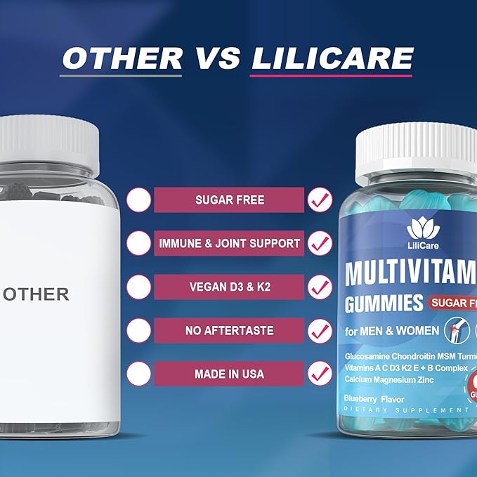 Multivitamin for Women 50+ & Men, Sugar Free Methylated Multivitamin Gummies with Glucosamine Chondroitin MSM for Senior, Chewable Multi Vitamin D3 K2 & A C E, B Complex, Algae Calcium Magnesium