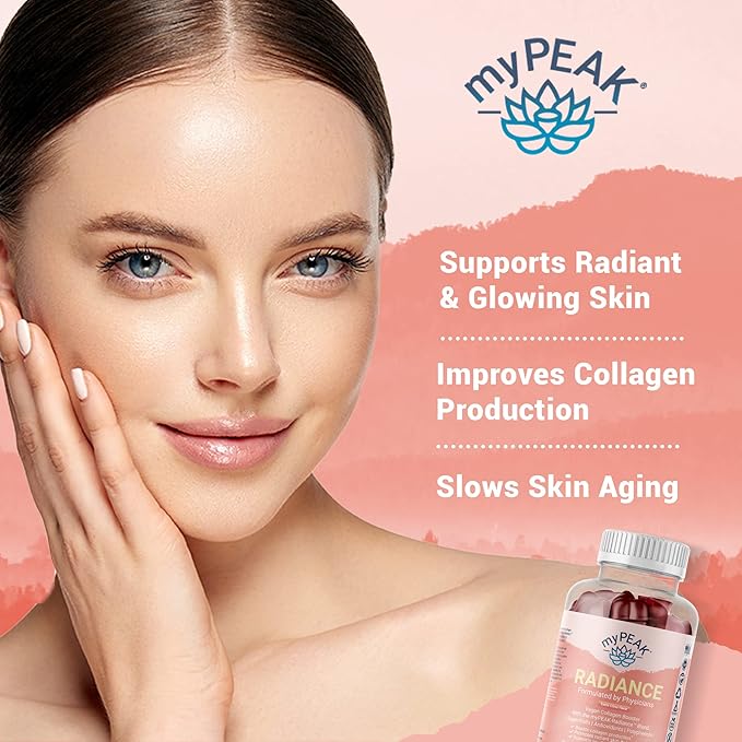 Radiance Vegan Collagen Booster and Superfruit Gummies, Collagen Supplements with Superfruits and Skin-Enhancing Nutrients, Hair Skin and Nails Vitamins for Beauty, 60 Gummies