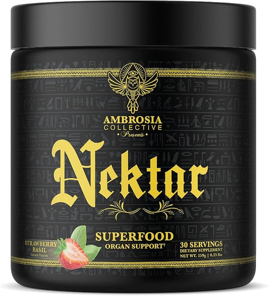 Ambrosia Nektar - Superfood Powder | Complete Health Supplement | 30 Servings (Strawberry Basil)