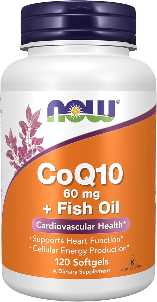 NOW Foods Supplements, CoQ10 60 mg with Omega 3 Fish Oil, Cardiovascular Health*, 120 Softgels