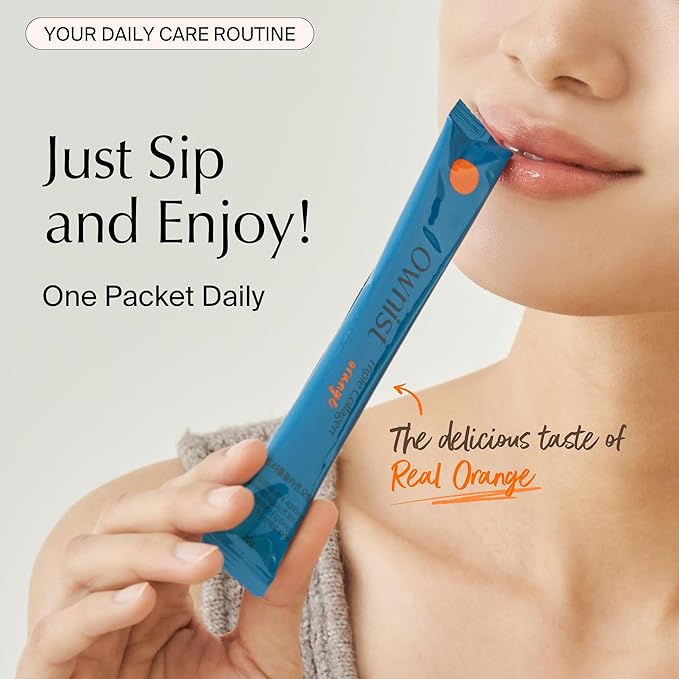 Triple Collagen Liquid Packets On-The-Go - Peptides with Hydrolyzed Marine Collagen, Elastin, Hyaluronic Acid and Vitamin for Healthy Skin - Orange Flavor - 14 Individual Stick Packs