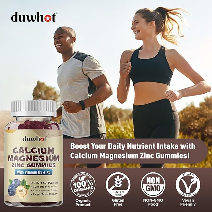 Calcium Magnesium Zinc Gummies for Women, Chewable Calcium Supplement 1000 mg Vitamin D3 & K2, Bone & Nerve Health, Muscle Function, Immune Support & Stress Relief, Blueberry Flavor, 120 Ct