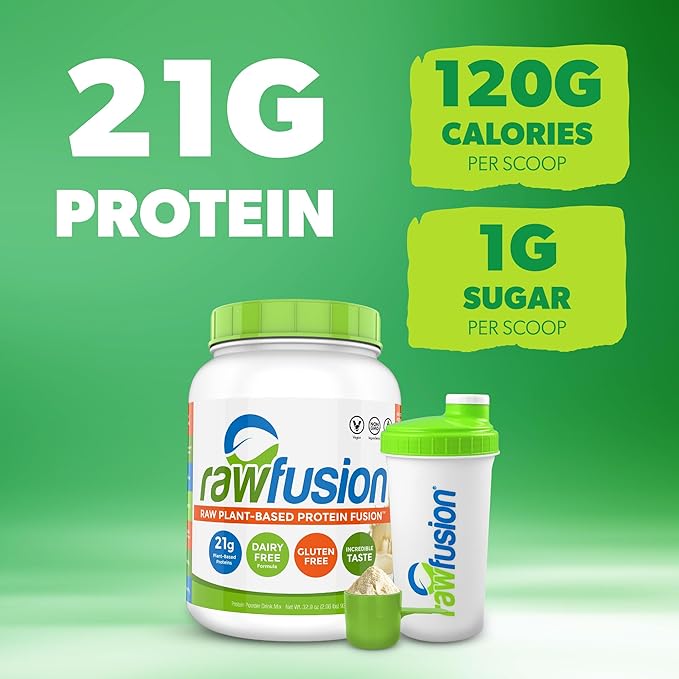 Rawfusion- Vegan Protein Powder, Vanilla Bean - 30 Servings, 21g of Plant Based Protein, Low Net Carbs, Non-Dairy, Gluten/ Lactose Free, Soy Free, Kosher, Non-GMO, 2lb Pound