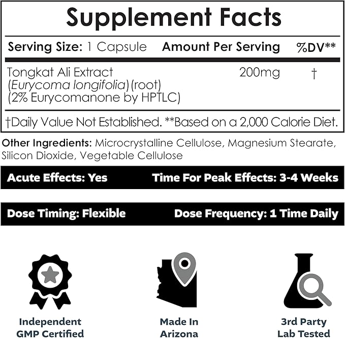 Nootropics Depot Tongkat Ali Extract Capsules | 200mg | 120 Count | 2% Eurycomanone by HPTLC | Eurycoma longifolia Root Extract