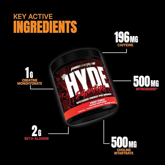 PROSUPPS Mr. Hyde Signature Series Pre-Workout Energy Drink – Intense Sustained Energy, Focus & Pumps with Beta Alanine, Creatine, Nitrosigine & TeaCrine (30 Servings, Fruit Punch)