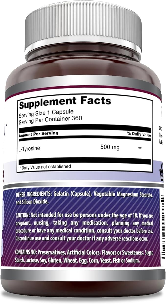 Amazing Formulas L-Tyrosine Supplement | 500 Mg Per Serving | 360 Capsules Per Serving | Non-GMO | Gluten-Free | Made in USA
