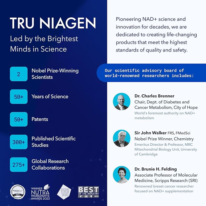 TRU NIAGEN Patented NAD+ Supplement for Anti Aging and Cell Regeneration, 300 mg Niagen, 30 Servings | Supports Cellular Energy, Brain, Muscle | Nicotinamide Riboside (NR) Take 1 Daily | 1 Bottle