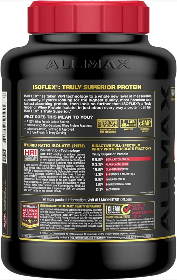 ALLMAX Nutrition - ISOFLEX Whey Protein Powder, Whey Protein Isolate, 27g Protein, Vanilla, 5 Pound