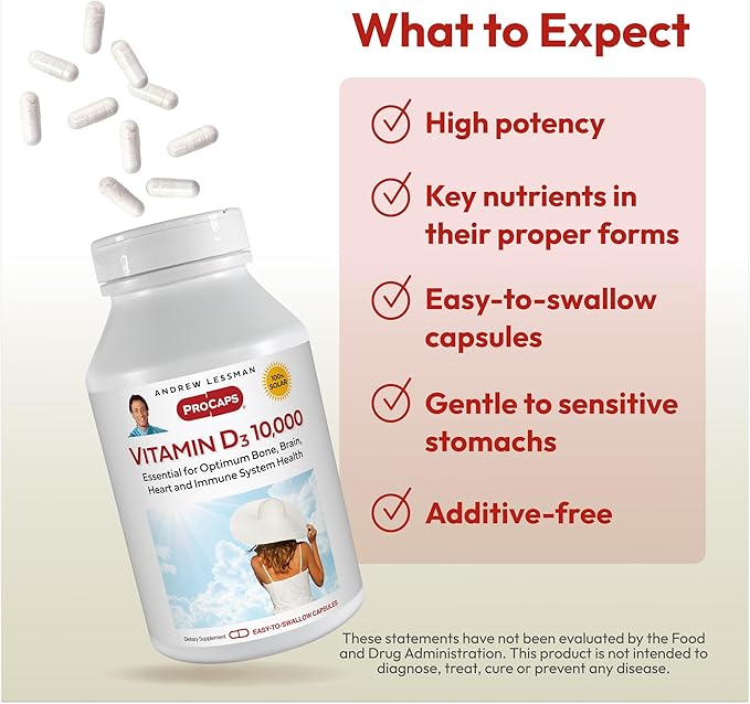ANDREW LESSMAN Vitamin D3 10,000 IU 360 Capsules – High Potency, Essential for Calcium Absorption, Supports Bone Health, Healthy Muscle Function, Immune System and More. Small Easy to Swallow Capsules
