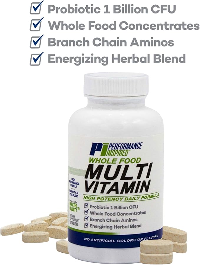 Performance Inspired Nutrition - Whole Food Multi Vitamin â€“ 1 Billion CFU Probiotics â€“ BCAAs â€“ Energizing Herbal Complex - 90 Count (Pack of 1)