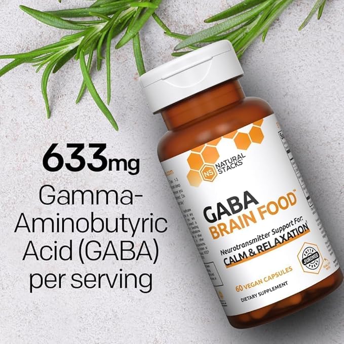NATURAL STACKS GABA Supplement - L-Citrulline & Grape Seed Extract - Deep Relaxation and Calm - Night Time Aid - Promotes Healthy Production of GABA (Gamma-Aminobutyric Acid) - 120 Capsules