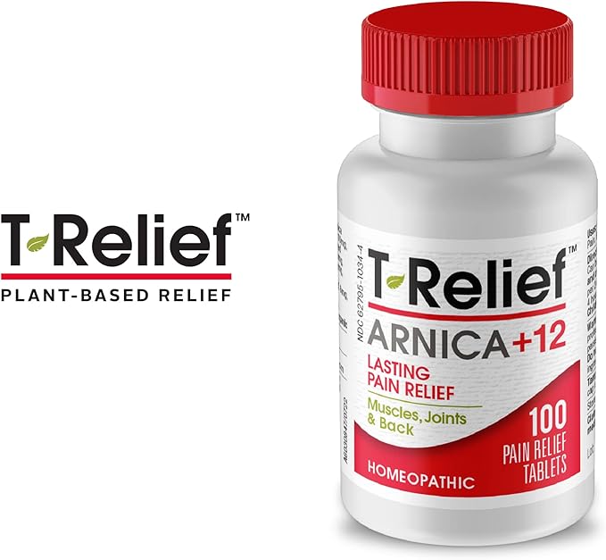 T-Relief Arnica +12 Natural Relieving Actives for Back Pain Joint Soreness Muscle Aches & Stiffness Whole Body Fast-Acting Relief for Women & Men - 100 Tablets