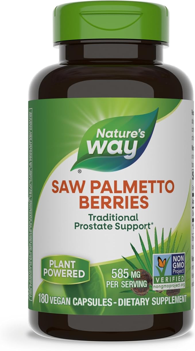 Nature's Way Saw Palmetto Berries, Traditional Prostate Support*, 585 mg per Serving, Non-GMO Project Verified, Vegan, 180 Capsules (Packaging May Vary)