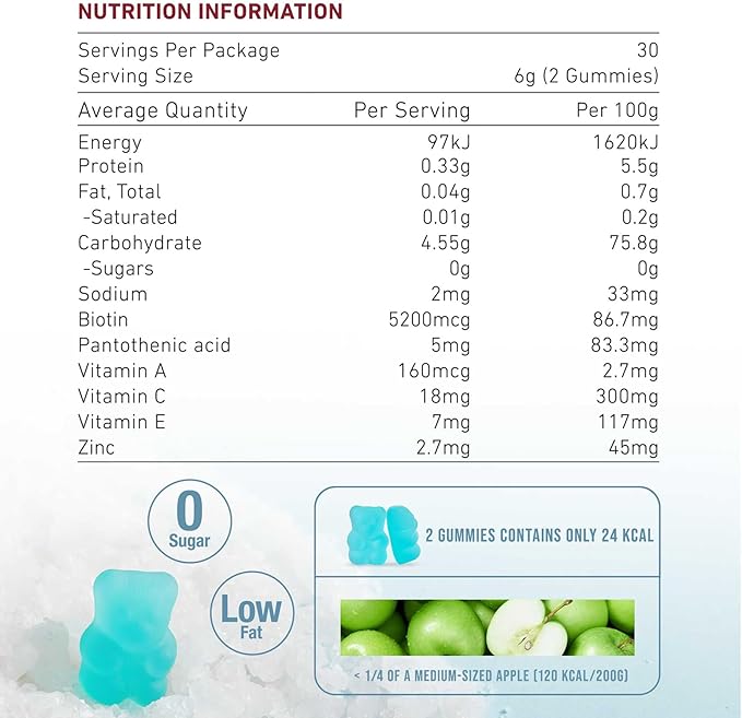 Unichi Hair Boost Gummy 3-Pack, 5200mcg Biotin Formulated with Zinc, Pantothenic Acid and Vitamin A, C, E for Stronger and Thicker Hair, Great Tasting with Sea Salt & Green Grape Flavour, 180 Count